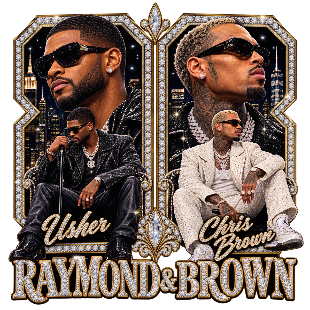 Usher and Chris Brown DTF ready to press iron on transfer for clothing t-shirts and hoodies concert ready