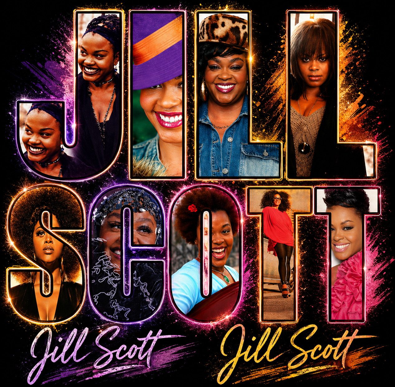Jill Scott Collage DTF ready to press iron on transfer for clothing t-shirts and hoodies