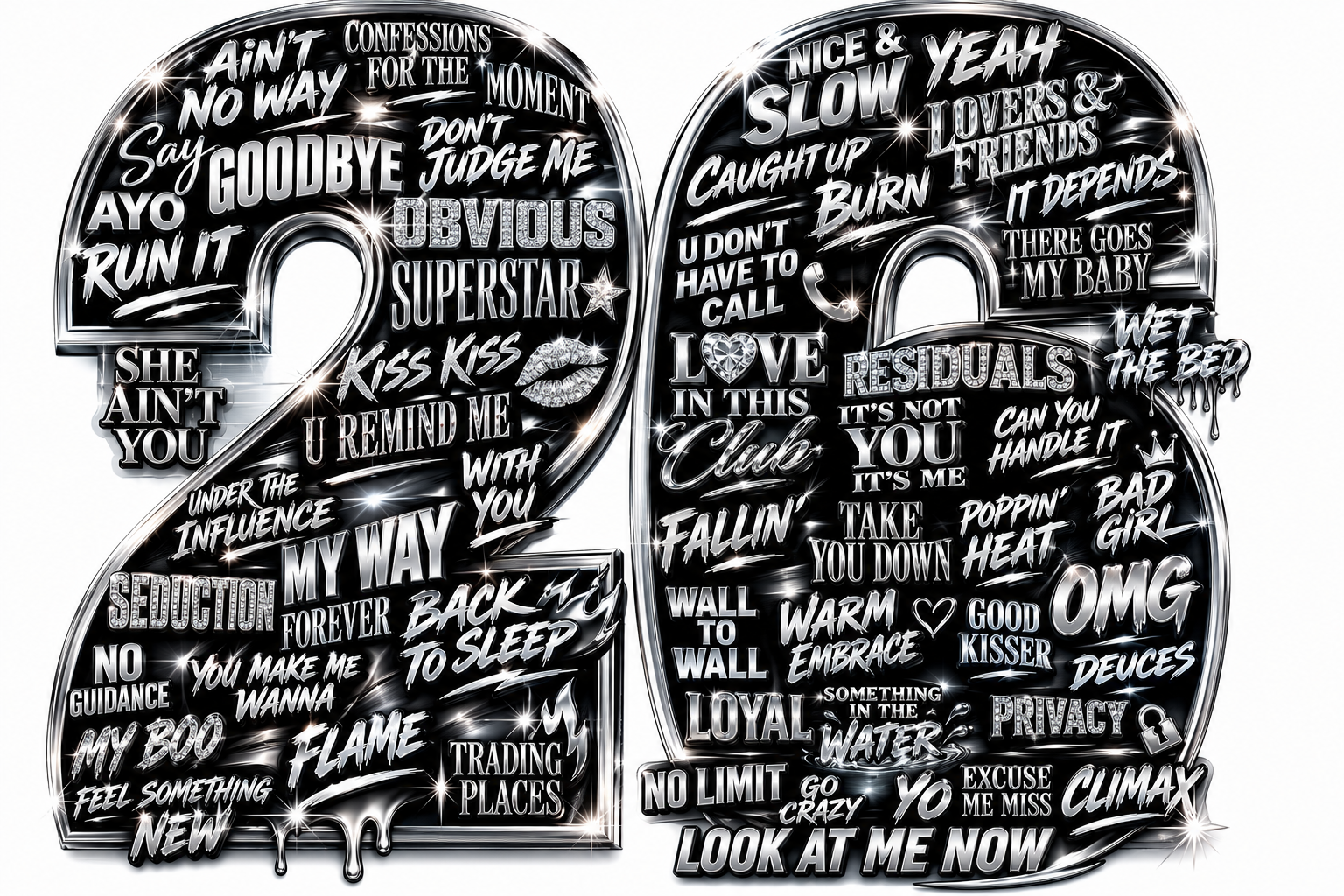 2026 Raymond & Brown R&B Tour Set List SILVER & BLACK DTF ready to press iron on transfer for clothing t-shirts and hoodies concert ready