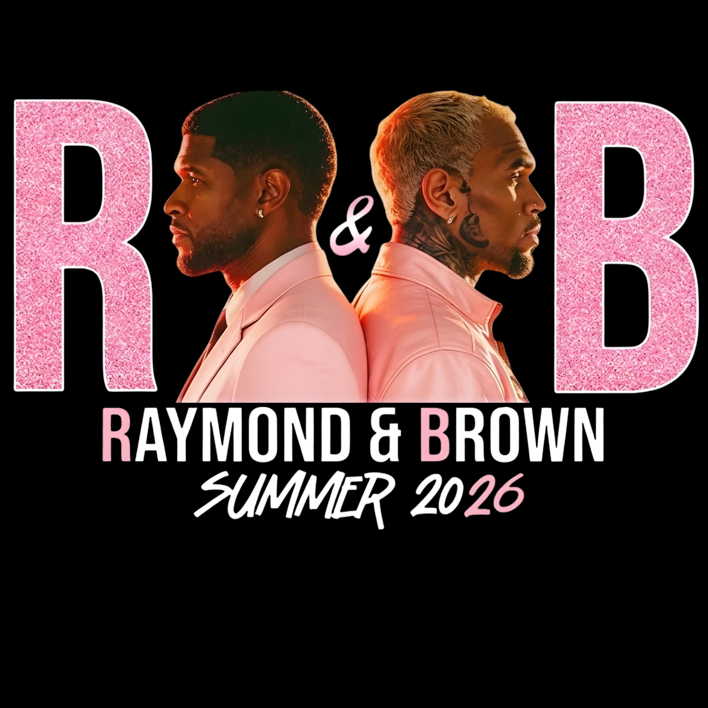 Chris Brown and Usher R&B Tour concert pink Summer 2026 DTF Ready to press iron on transfer for clothing t-shirts and hoodies concert ready