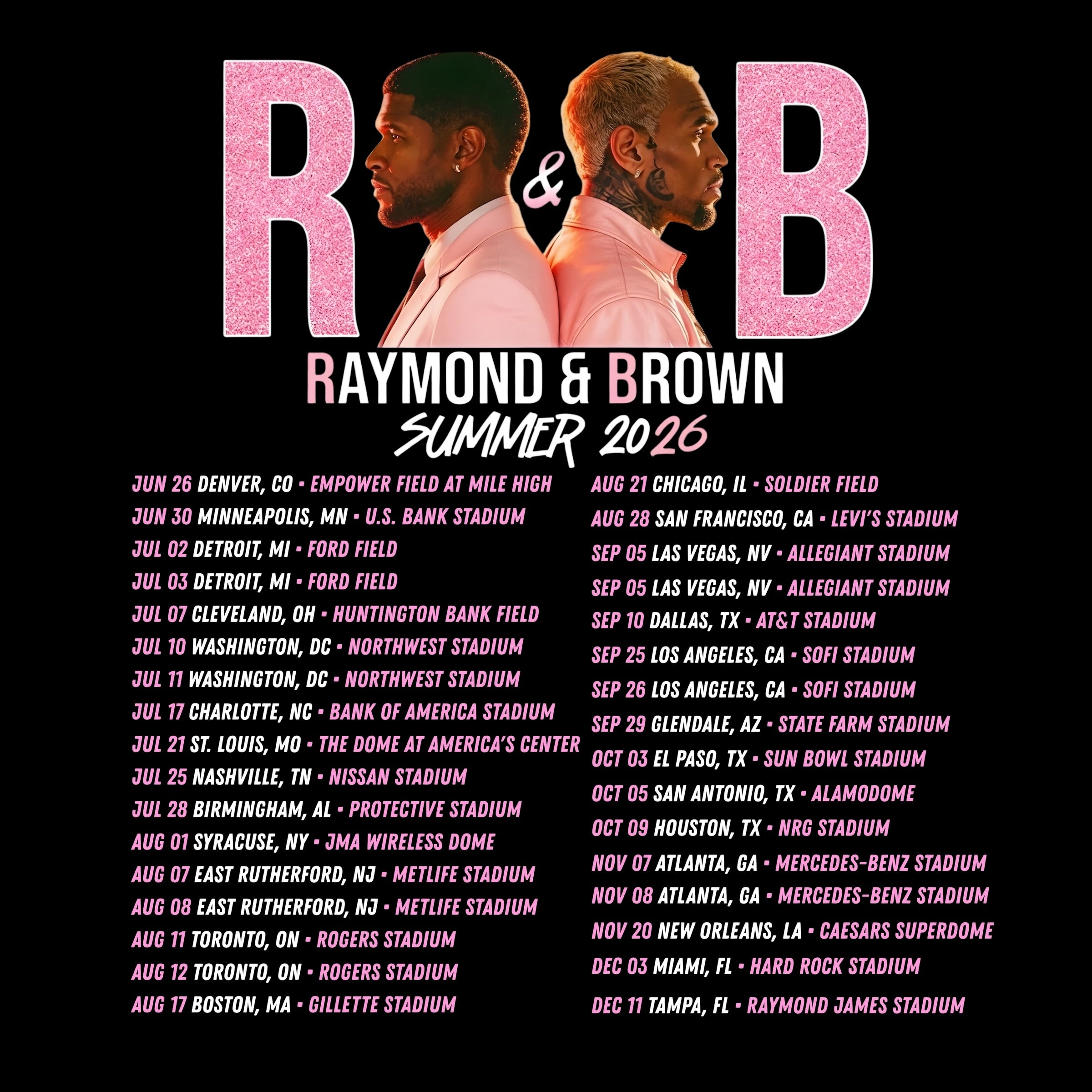 Chris Brown and Usher R&B Tour dates PINK Summer 2026 concert DTF Ready to press iron on transfer for clothing t-shirts and hoodies concert ready