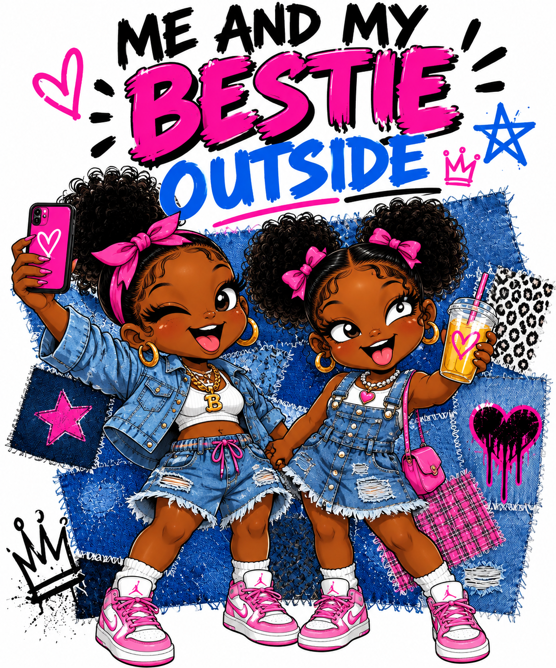 Me and bestie outside ready to press iron on transfer for clothing t-shirts and hoodies