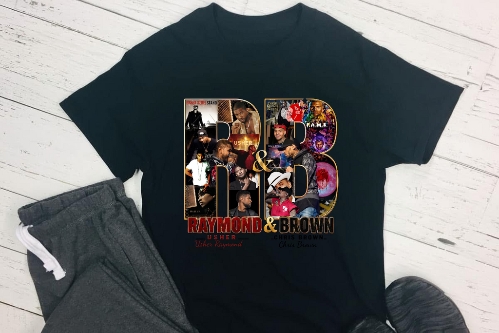 Usher and Chris brown R&B tour gold and black DTF iron on transfer for clothing t-shirts and hoodies concert