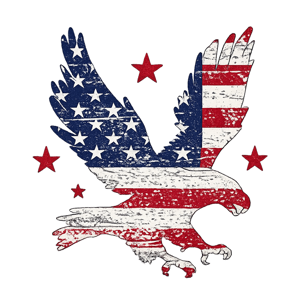 4th of July Eagle Flag DTF ready to press iron on transfer for clothing t-shirts and hoodies