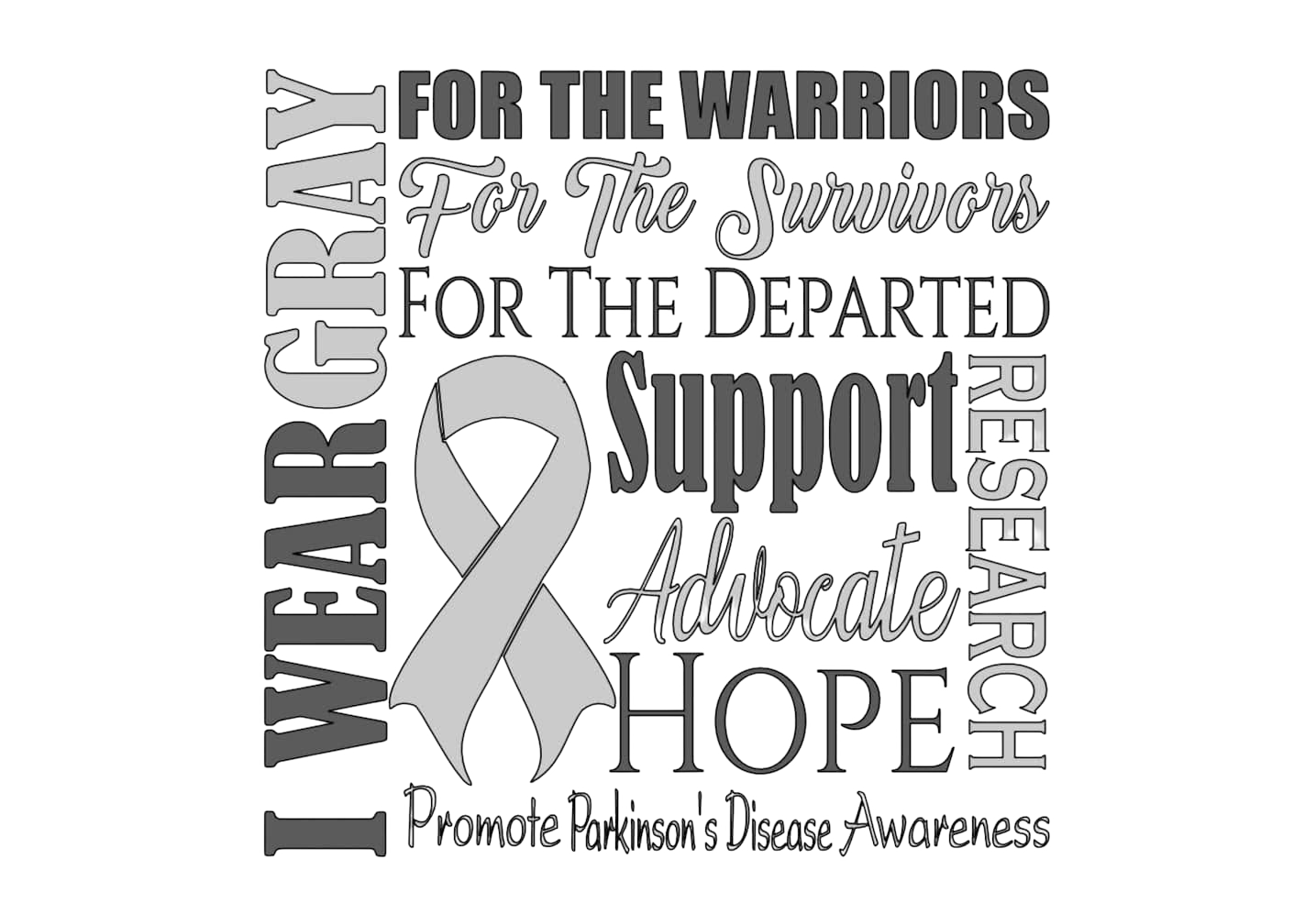 Parkinson's Disease Awareness DTF ready to press iron on transfer for clothing t-shirts and hoodies