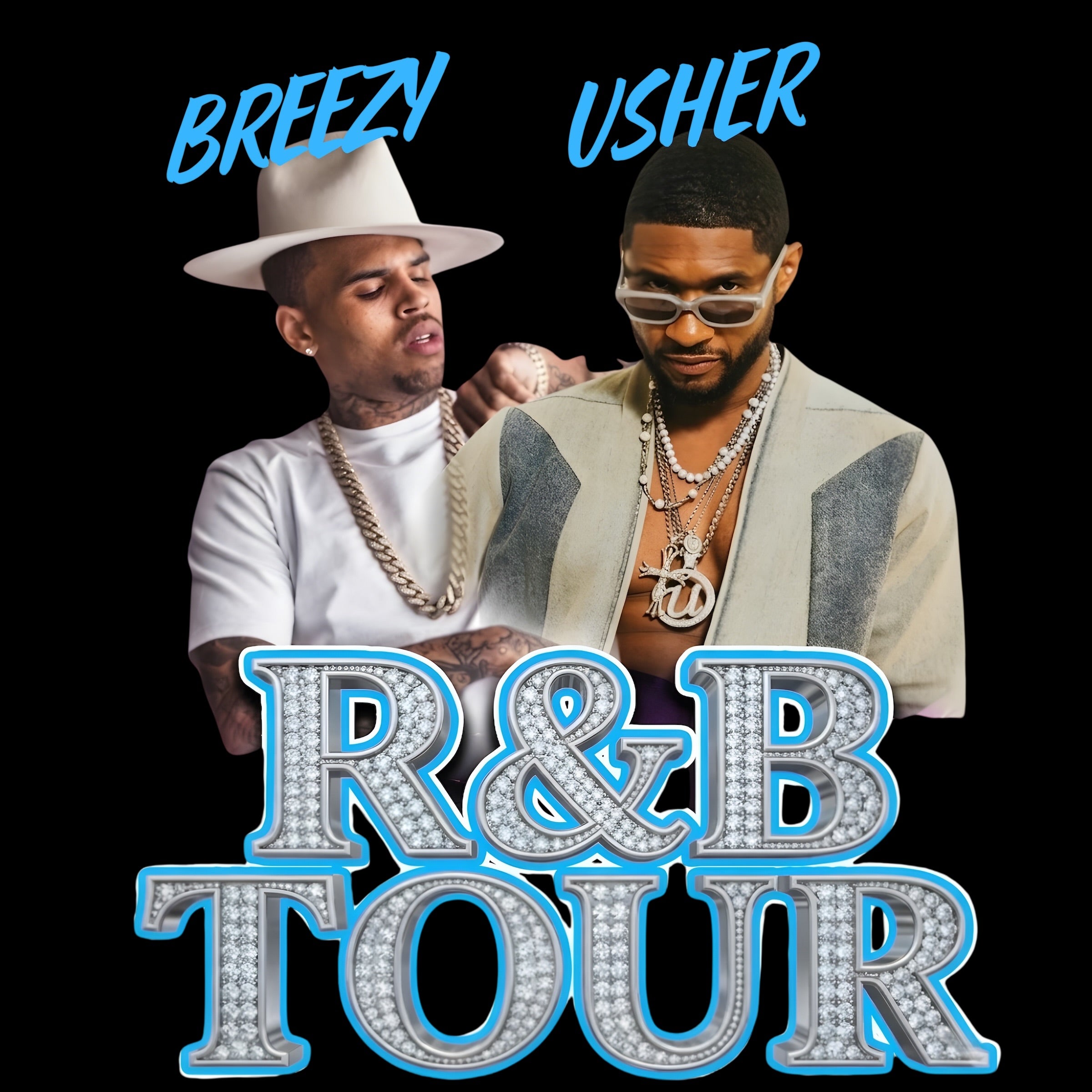 Chris Brown and Usher R&B Tour concert DTF Ready to press iron on transfer for clothing t-shirts and hoodies concert ready
