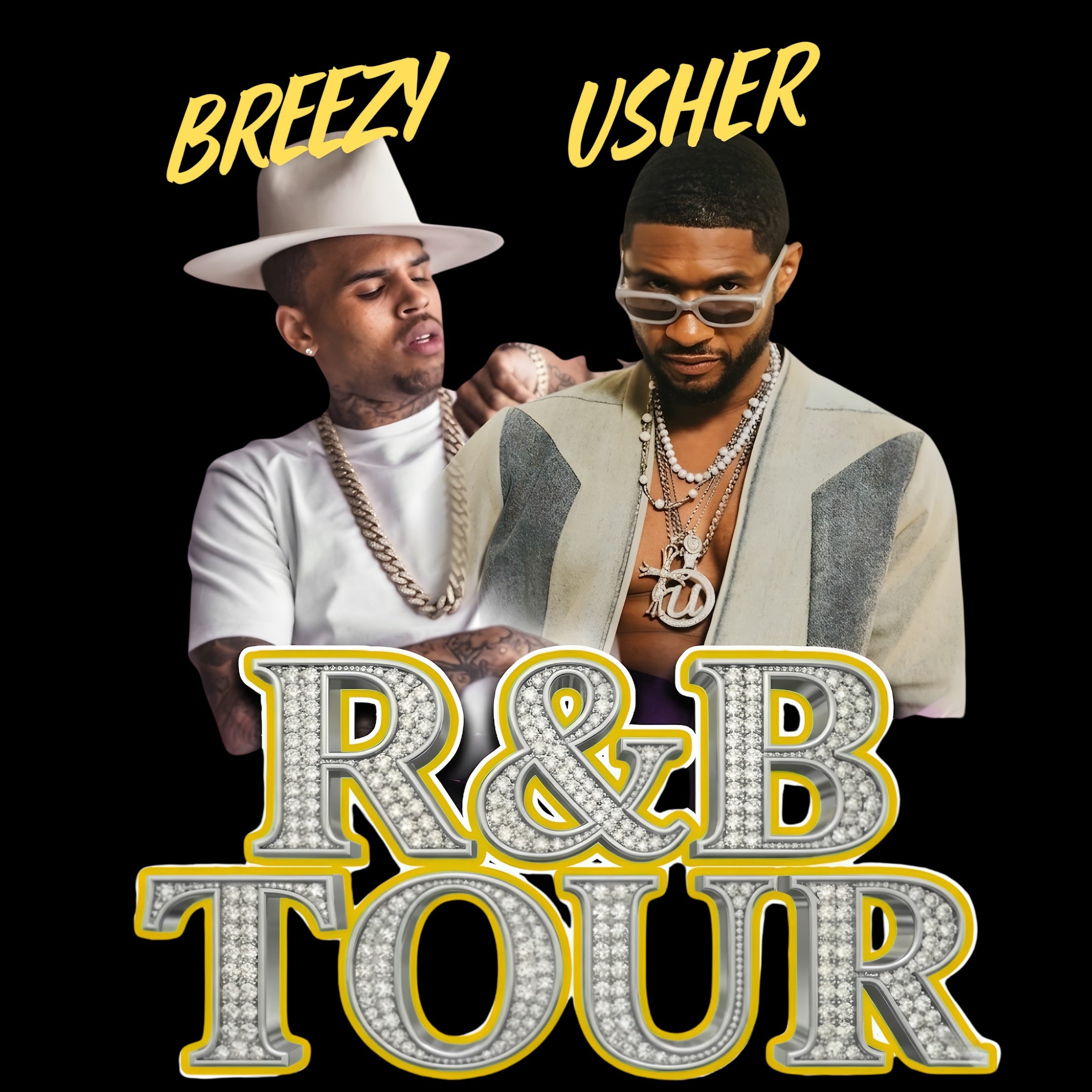 Chris Brown and Usher R&B Tour concert DTF Ready to press iron on transfer for clothing t-shirts and hoodies concert ready