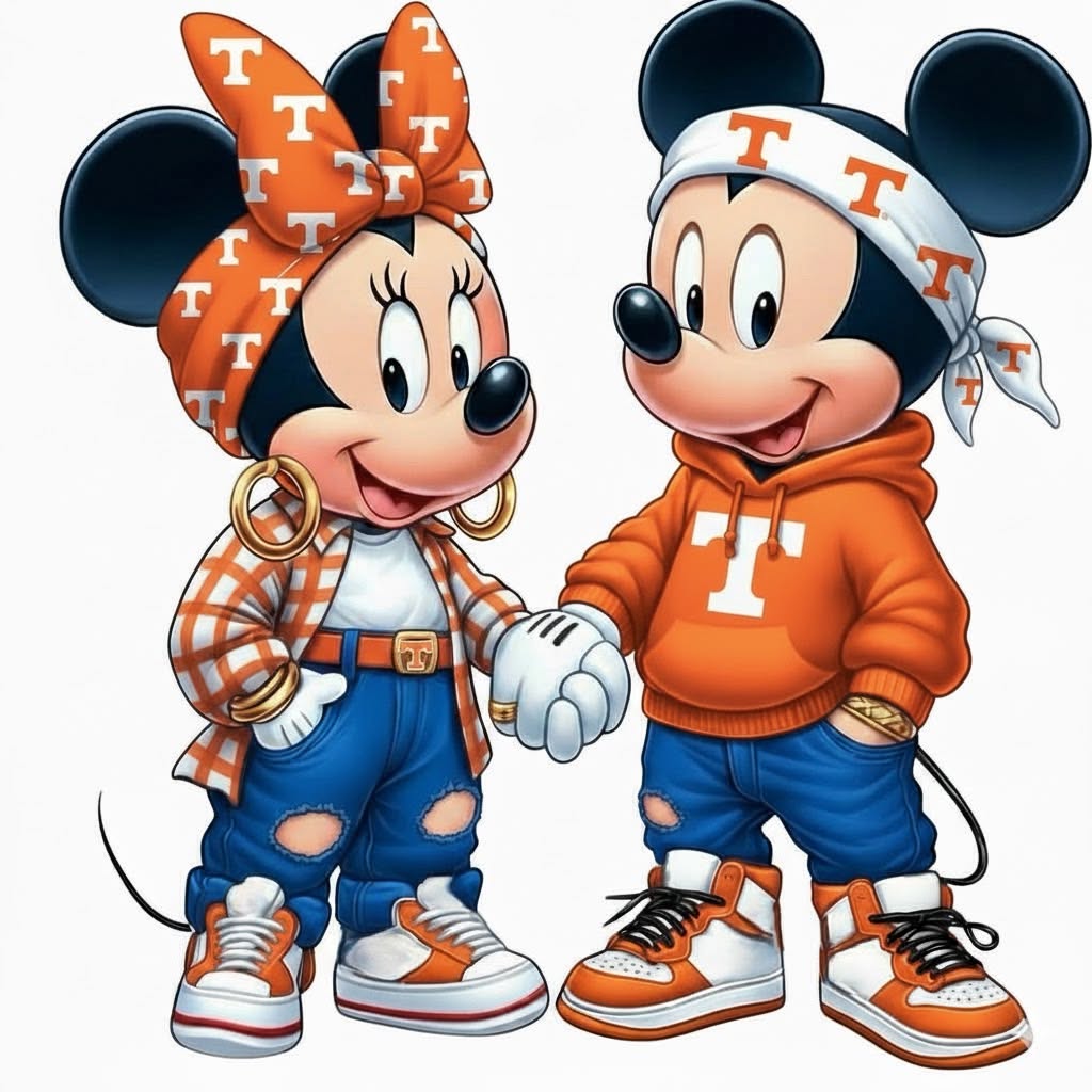Disney Mickey Mouse and Minnie Mouse Tennessee Vols DTF ready to press iron on transfer for clothing t-shirts and hoodies
