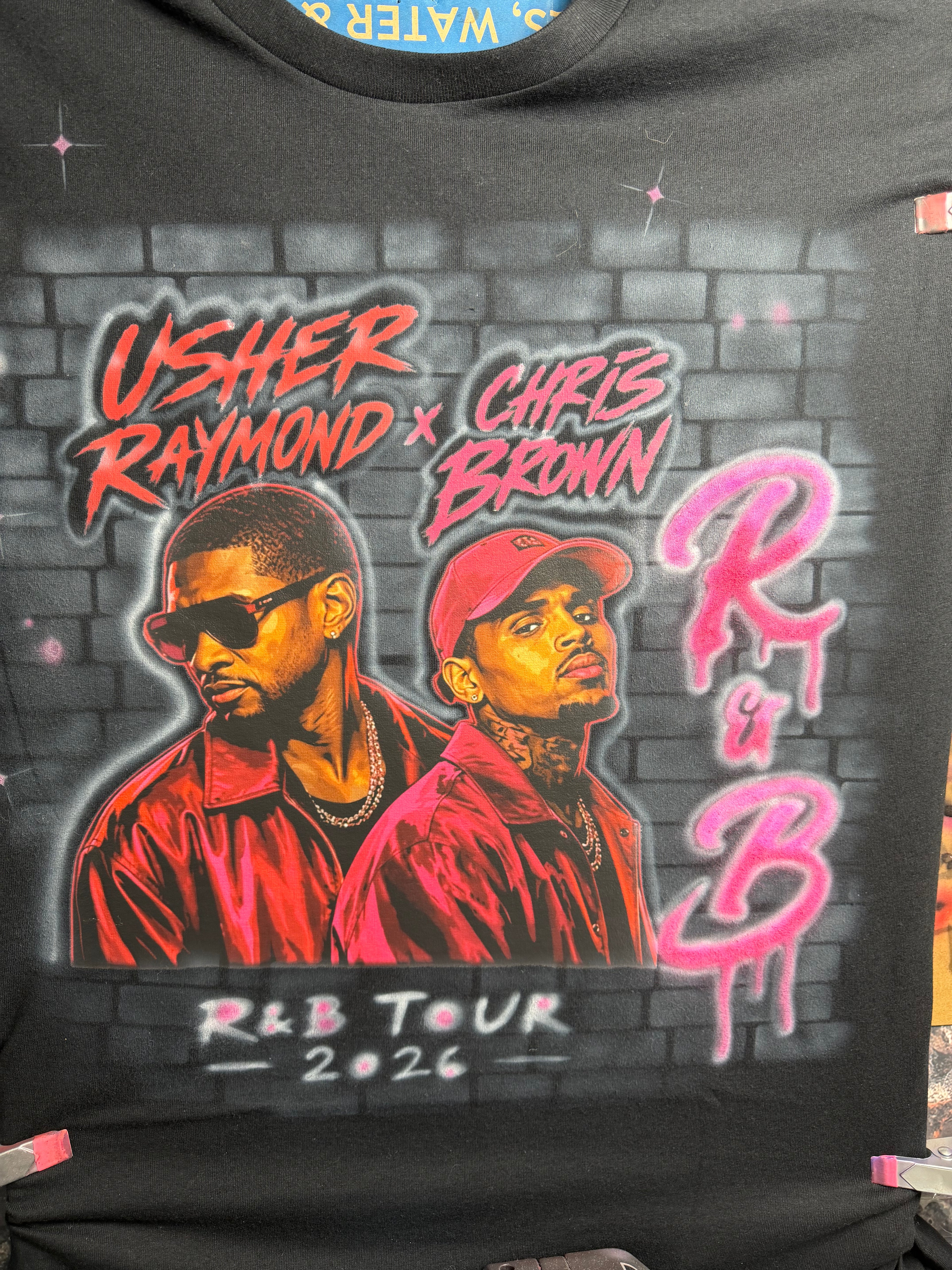 Chris brown usher R&B tour pink Airbrush shirt