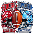 House Divided Alabama Tennessee Titans Football DTF ready to press iron on transfer for clothing t-shirts and hoodies