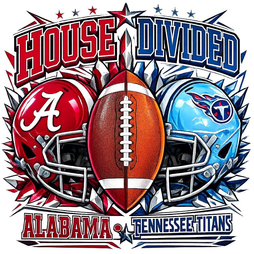 House Divided Alabama Tennessee Titans Football DTF ready to press iron on transfer for clothing t-shirts and hoodies