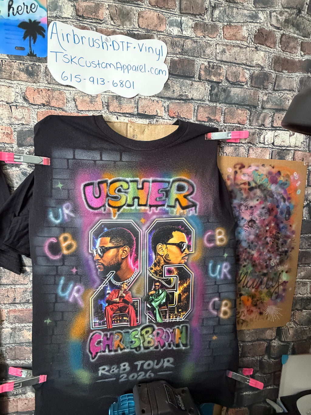 Chris brown usher R&B tour rainbow Airbrush shirt