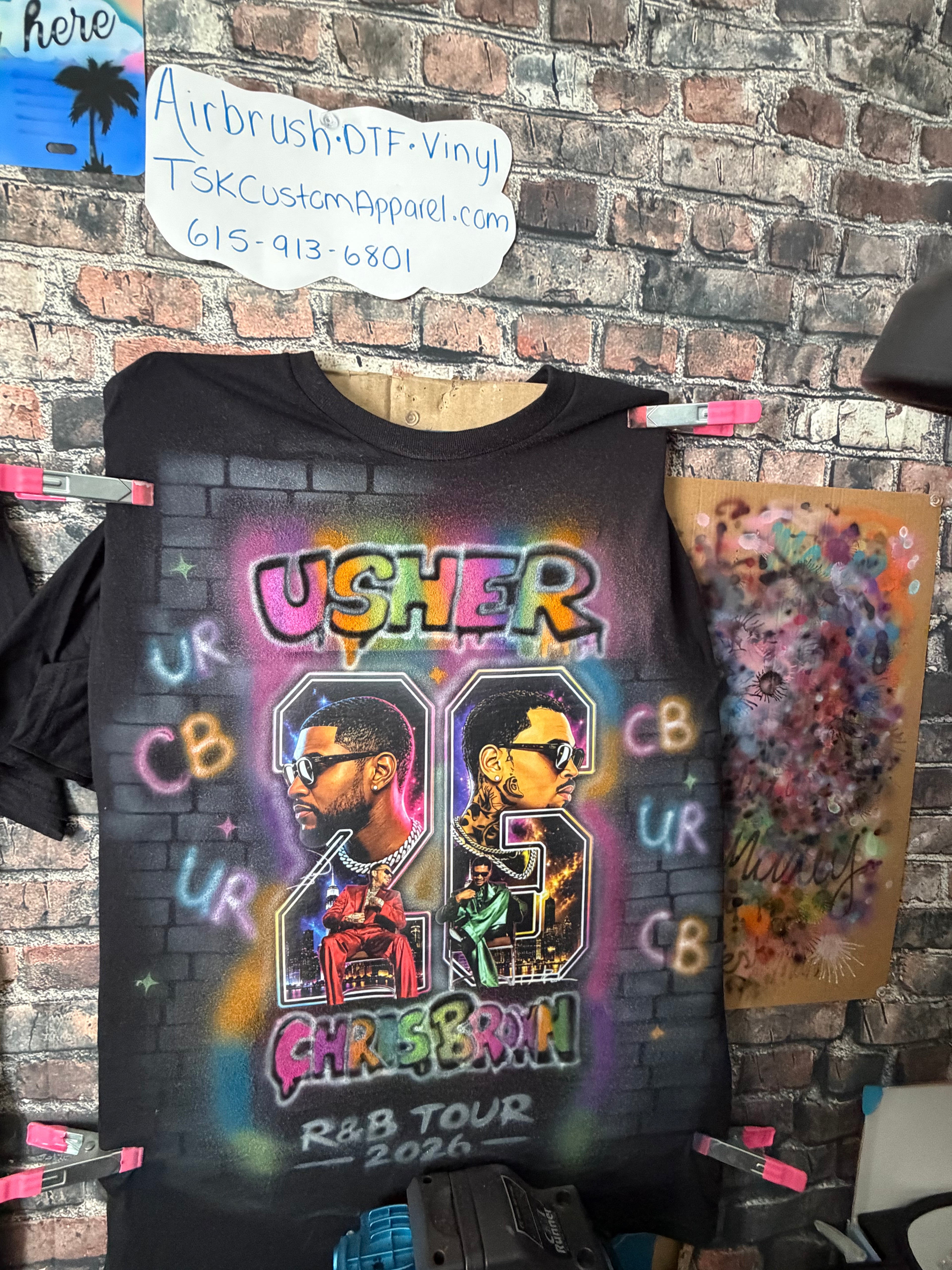 Chris brown usher R&B tour rainbow Airbrush shirt