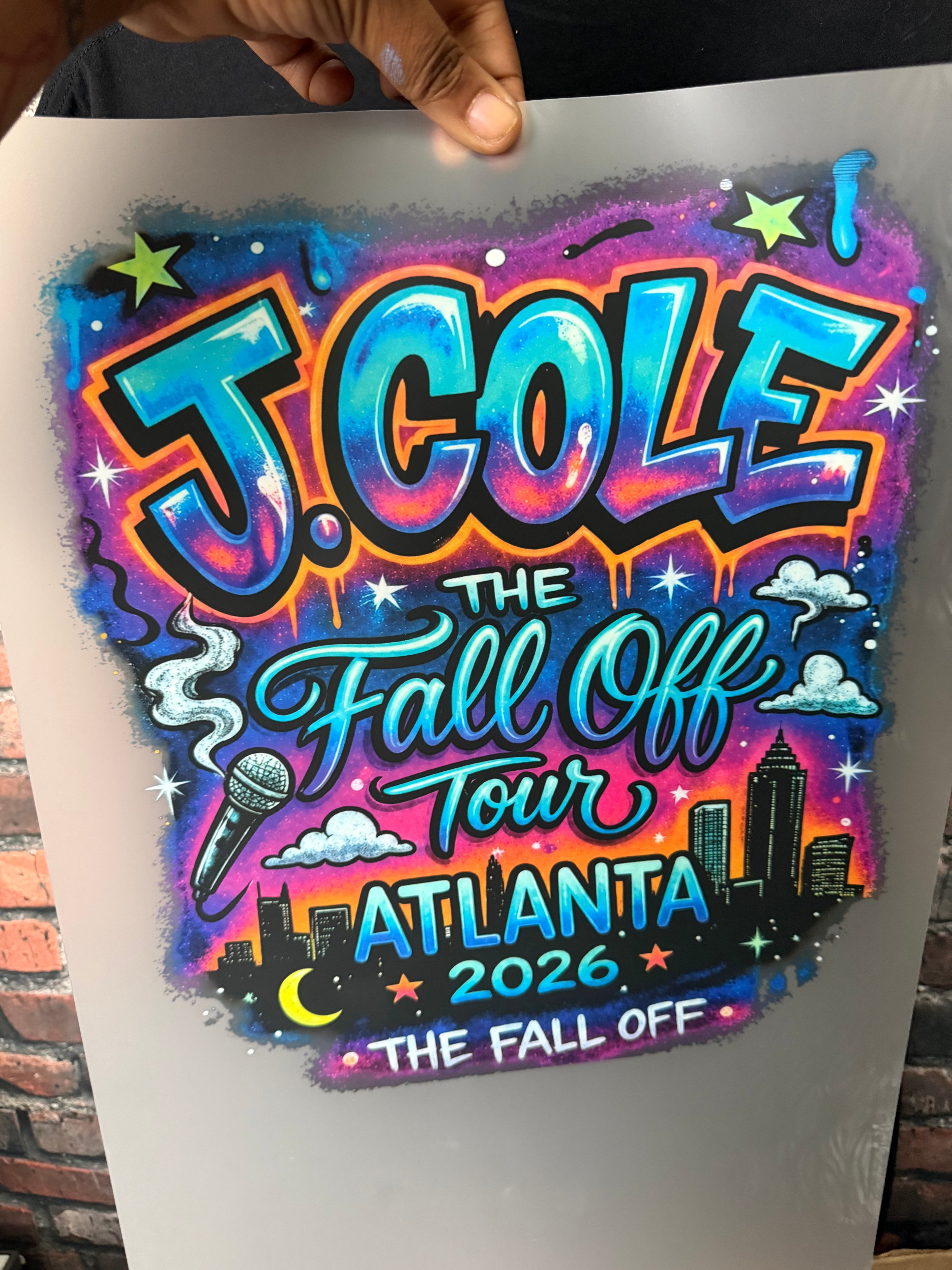 J Cole the fall off tour DTF iron on transfer concert ready