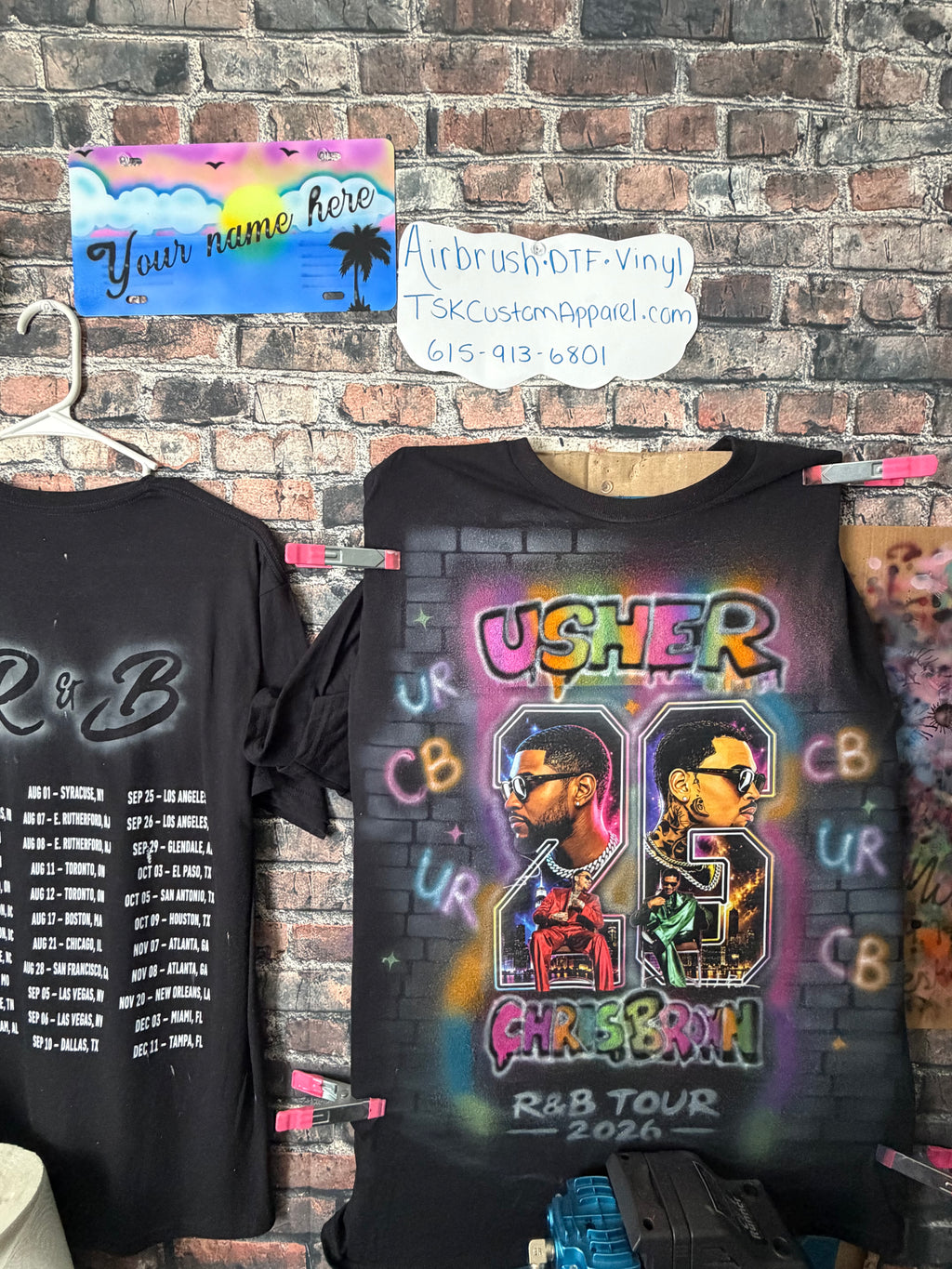 Chris brown usher R&B tour rainbow Airbrush shirt