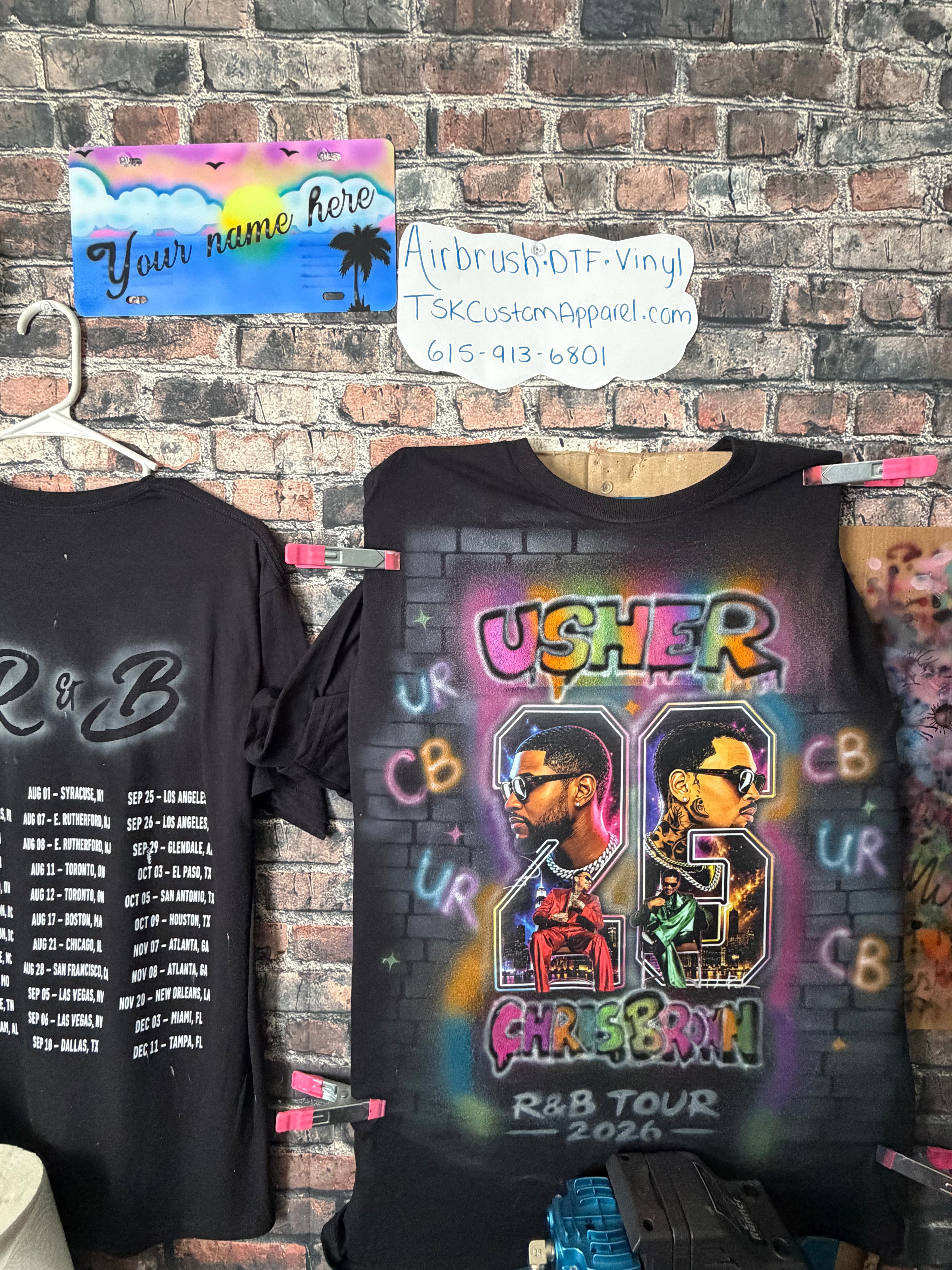 Chris brown usher R&B tour rainbow Airbrush shirt