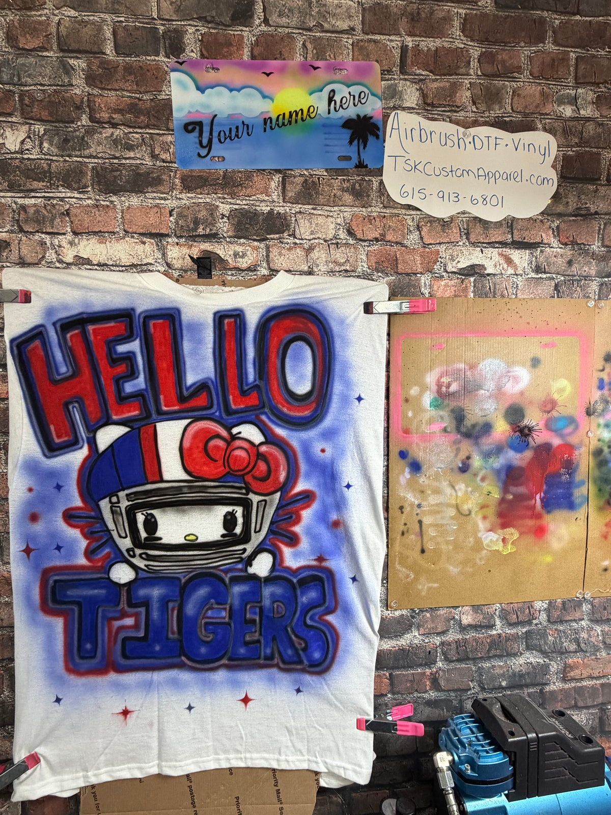 Custom Hello TSU Tigers red and blue airbrush tshirt