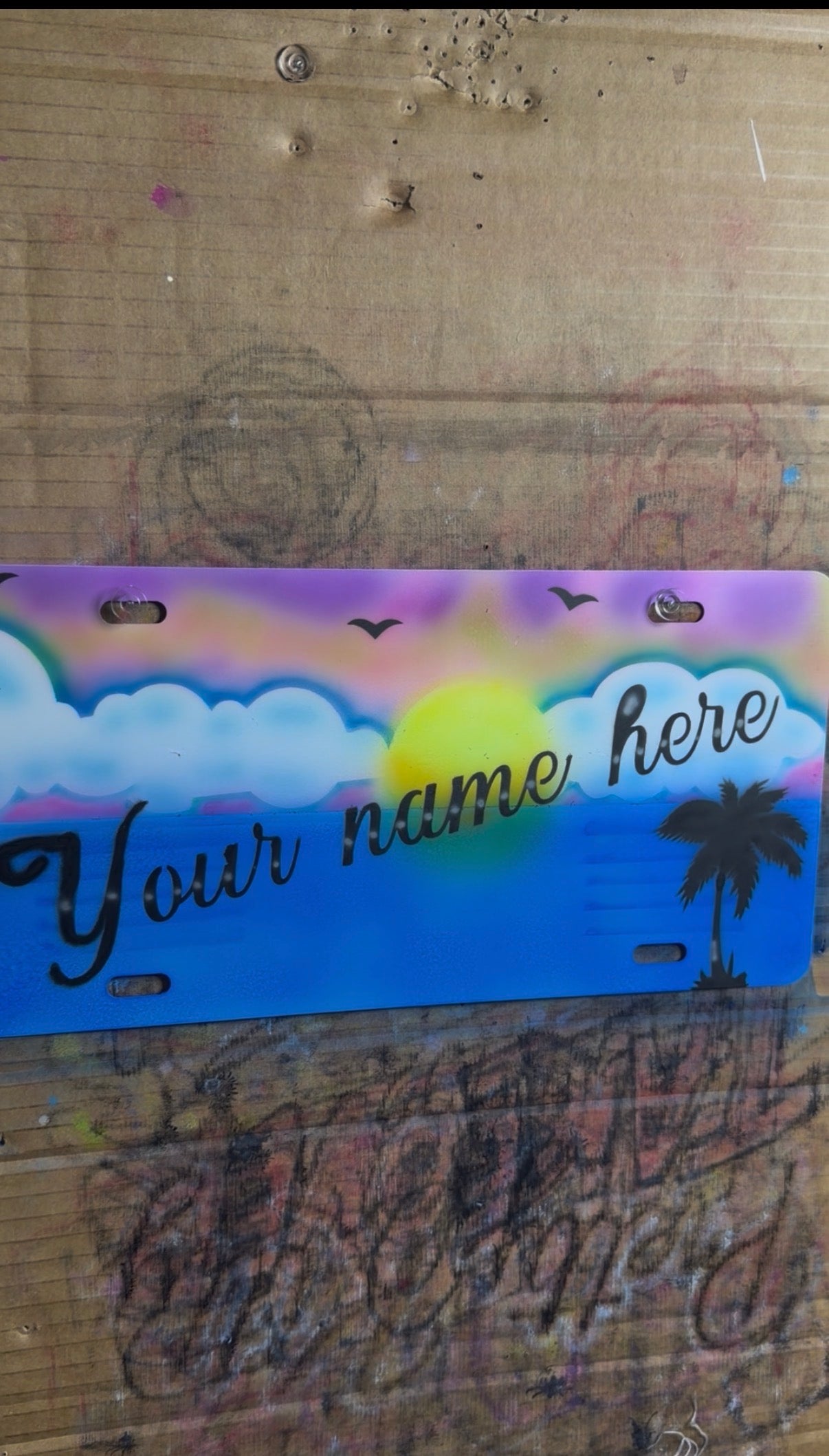 Customized Beach sunset airbrush license plate
