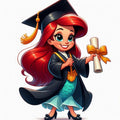 Graduating Ariel The Little Mermaid DTF ready to press iron on transfer for clothing t-shirts and hoodies