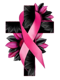 Breast Cancer Awareness Cross Ribbon with Flowers DTF ready to press iron on transfer for clothing t-shirts and hoodies