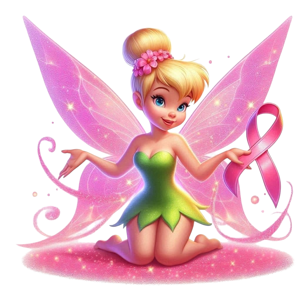 Breast Cancer Awareness Tinker Bell DTF ready to press iron on transfer for clothing t-shirts and hoodies