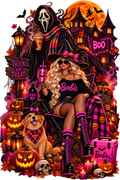 Barbie and Ghostface Halloween DTF ready to press iron on transfer for clothing t-shirts and hoodies