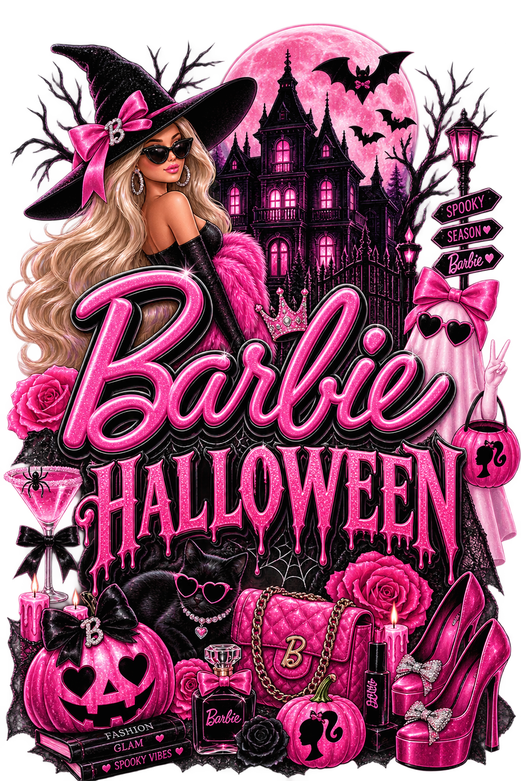 Barbie Halloween DTF ready to press iron on transfer for clothing t-shirts and hoodies