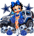 Dallas Cowboys Football Cheerleader Betty Boop with Team Car DTF ready to press iron on transfer for clothing t-shirts and hoodies