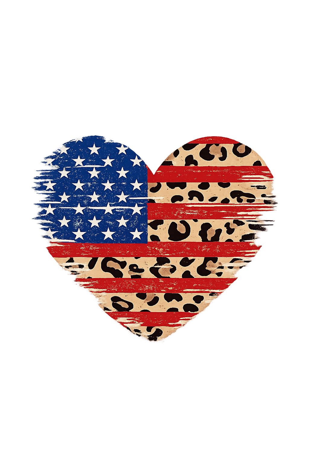 4th of July Cheetah American Flag Heart DTF ready to press iron on transfer for clothing t-shirts and hoodies