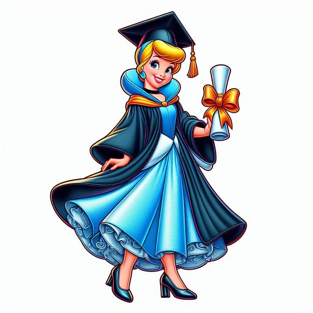 Graduating Cinderella Disney Princess DTF ready to press iron on transfer for clothing t-shirts and hoodies