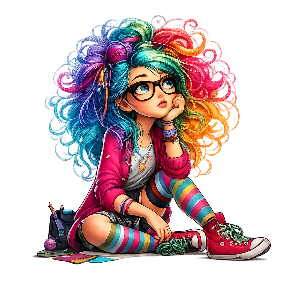 Colorful Girl Blue Eyes DTF ready to press iron on transfer for clothing t-shirts and hoodies