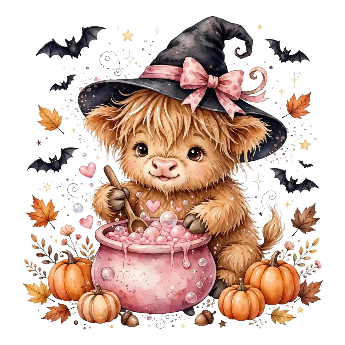 Cow Witch Brew Fall Halloween DTF ready to press iron on transfer for clothing t-shirts and hoodies