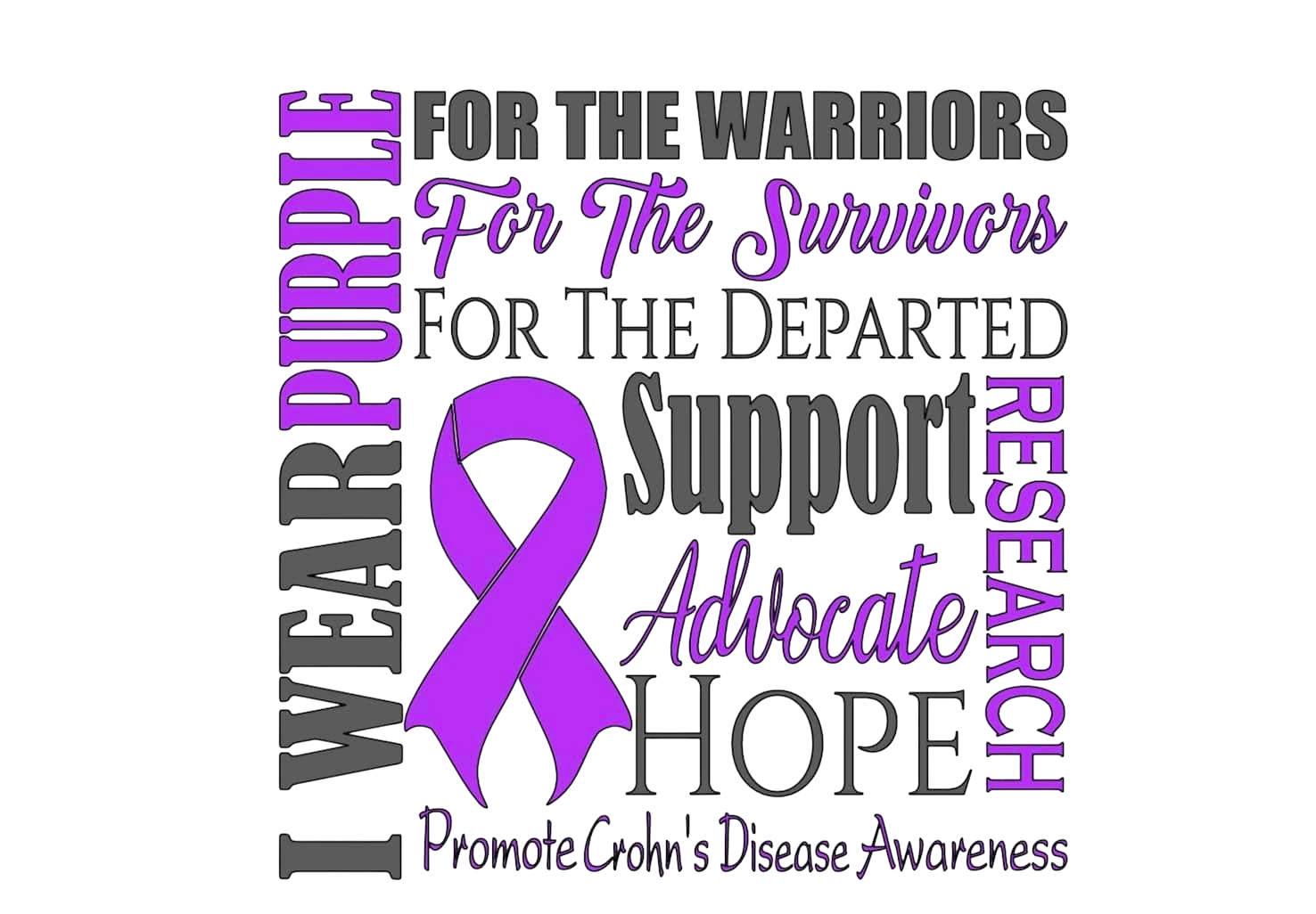 Crohn's Disease Awareness DTF ready to press iron on transfer for clothing t-shirts and hoodies