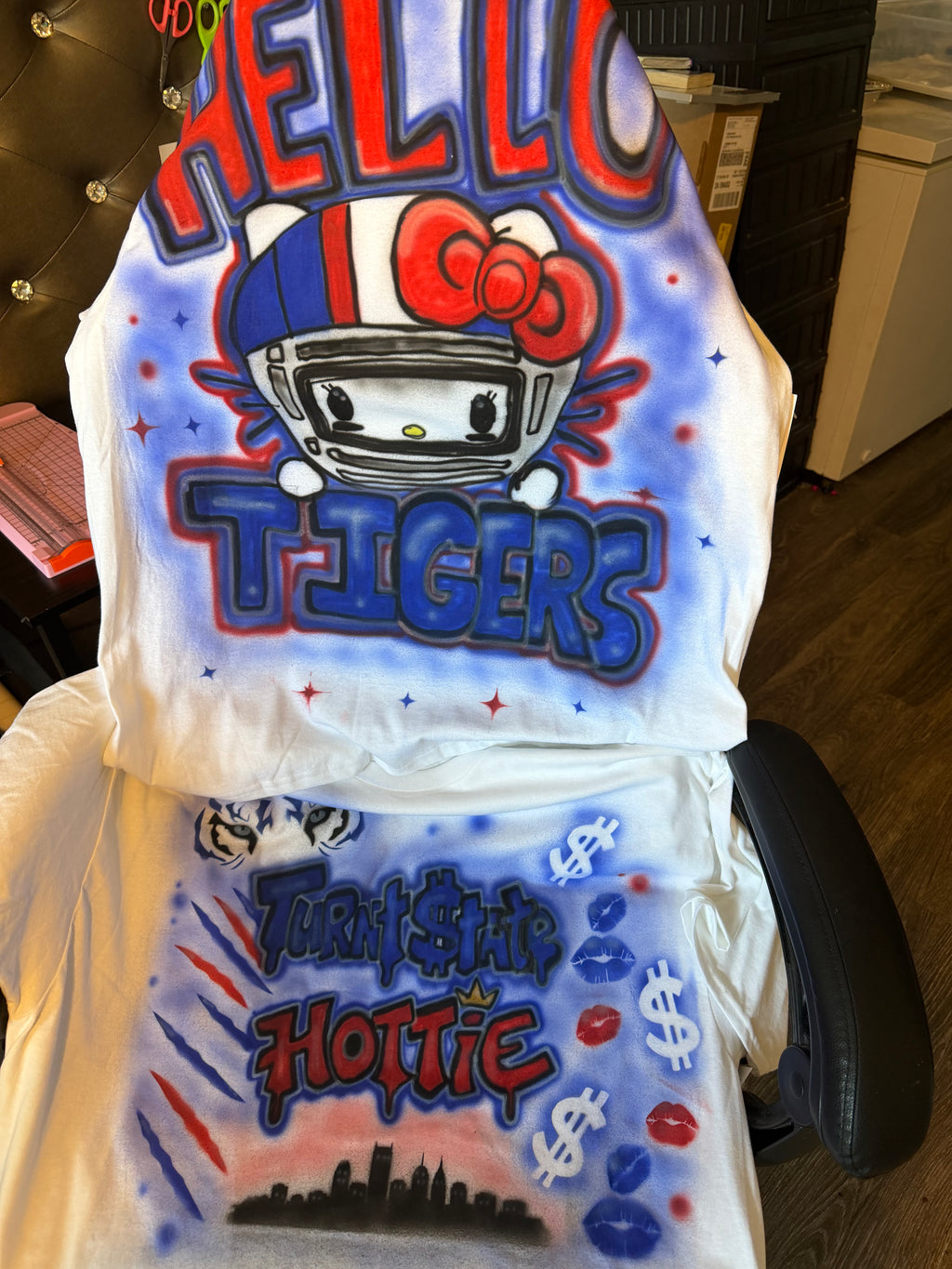 Custom Hello TSU Tigers red and blue airbrush tshirt