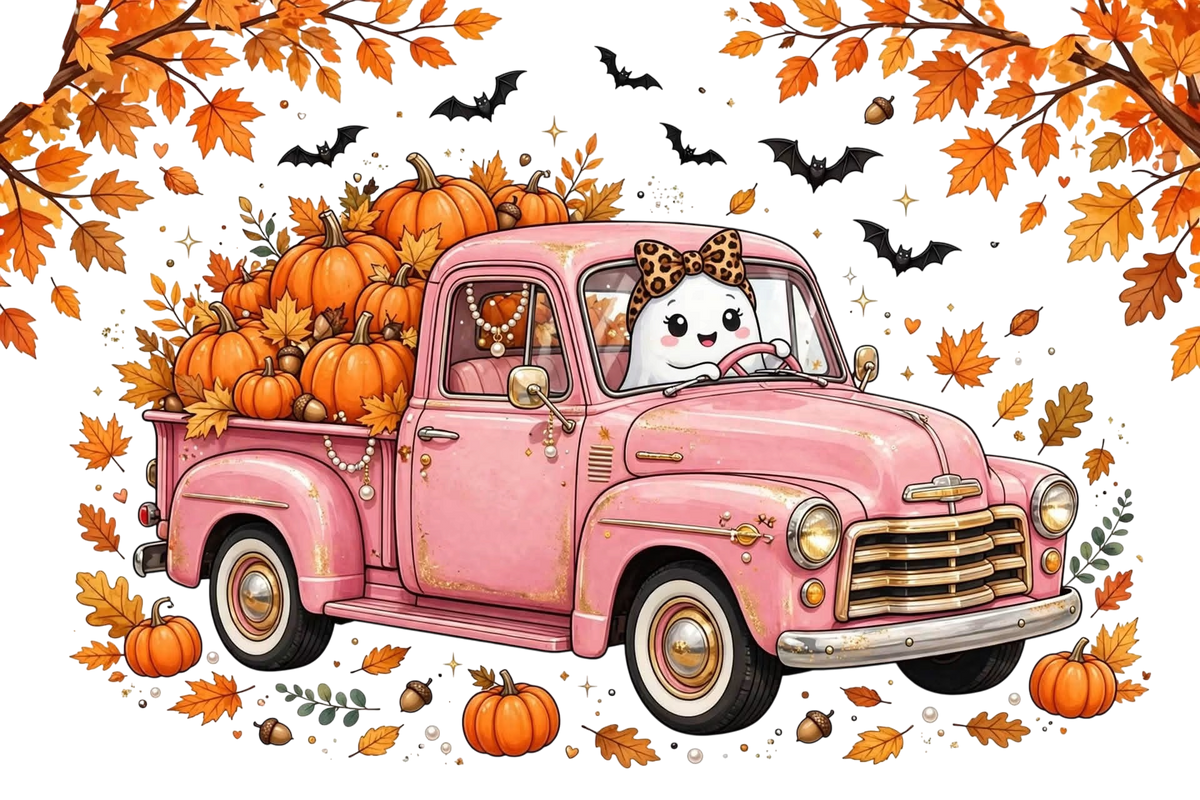 Fall Pumpkin Truck DTF ready to press iron on transfer for clothing t-shirts and hoodies