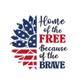 4th of July Home of the Free American Flag Sunflower DTF ready to press iron on transfer for clothing t-shirts and hoodies