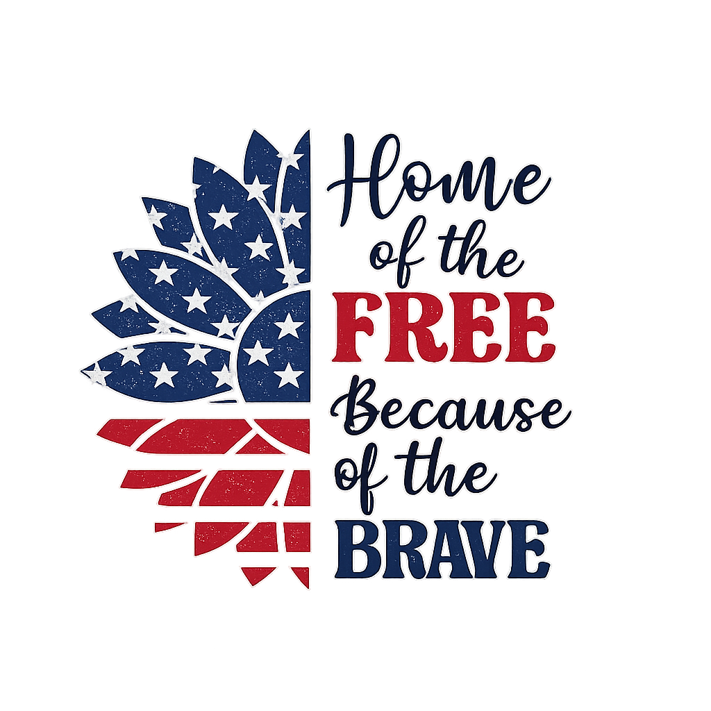 4th of July Home of the Free American Flag Sunflower DTF ready to press iron on transfer for clothing t-shirts and hoodies