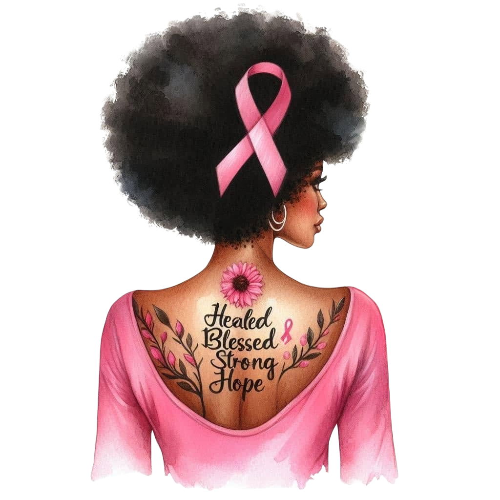 Breast Cancer Awareness Healed Blessed Tattoos DTF ready to press iron on transfer for clothing t-shirts and hoodies