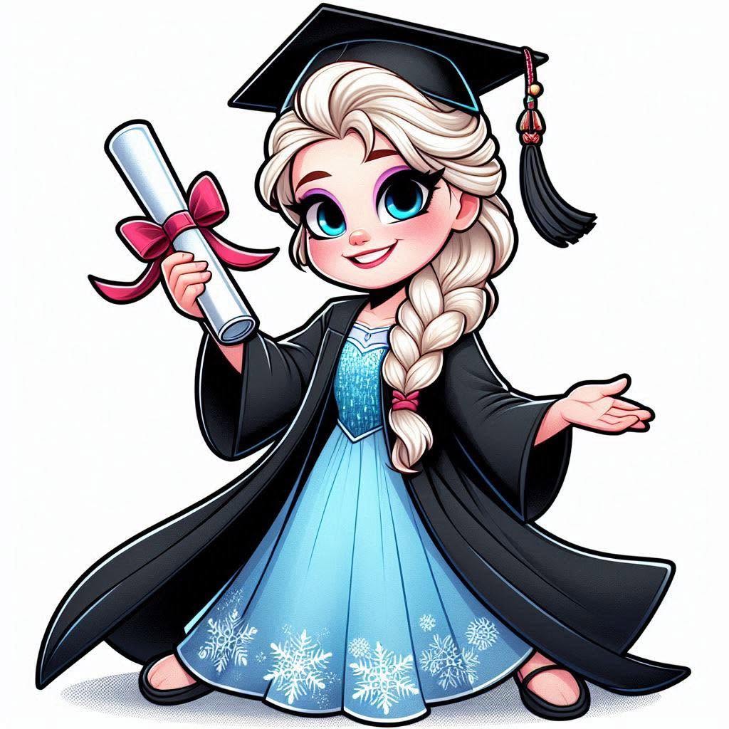 Graduating Elsa Frozen DTF ready to press iron on transfer for clothing t-shirts and hoodies