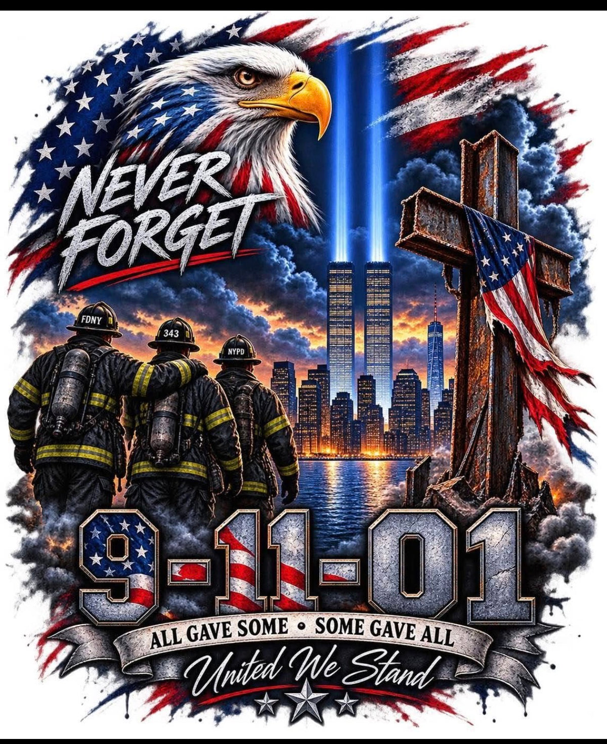 Remembering 9/11 DTF ready to press iron on transfer for clothing t-shirts and hoodies