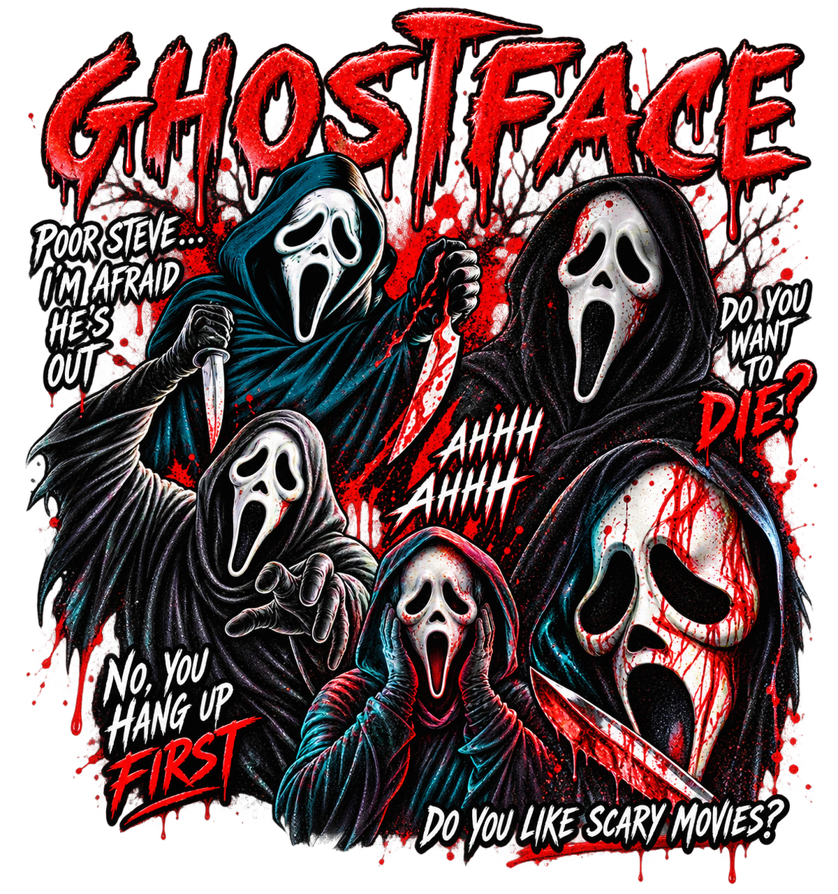 Ghostface Killer Halloween DTF ready to press iron on transfer for clothing t-shirts and hoodies