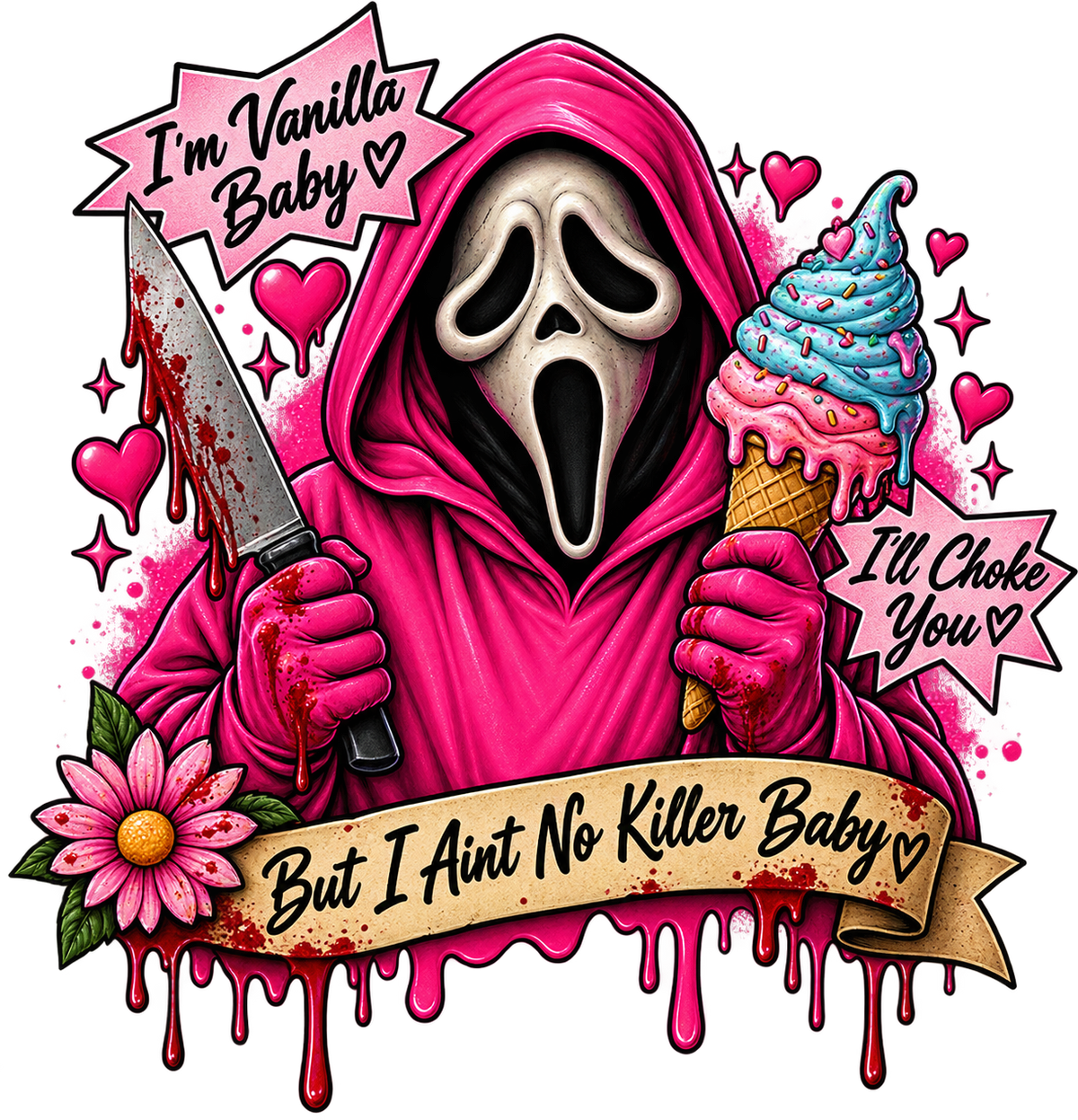 Ghostface Killer Halloween Vanilla baby DTF ready to press iron on transfer for clothing t-shirts and hoodies