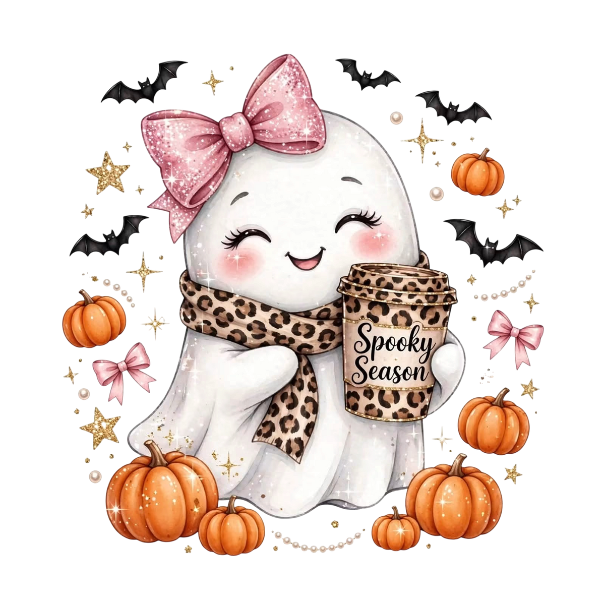 Girly Ghost Halloween Fall DTF ready to press iron on transfer for clothing t-shirts and hoodies