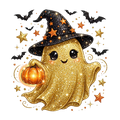 Glittery Ghost Witch Halloween Fall DTF ready to press iron on transfer for clothing t-shirts and hoodies