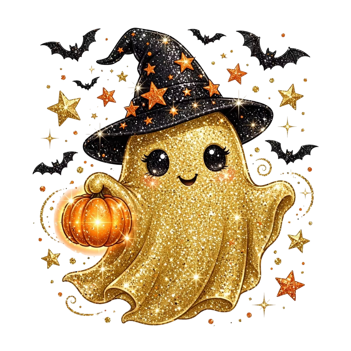 Glittery Ghost Witch Halloween Fall DTF ready to press iron on transfer for clothing t-shirts and hoodies