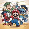 Kids Graduation Stitch, Mario, Spiderman DTF ready to press iron on transfer for clothing t-shirts and hoodies