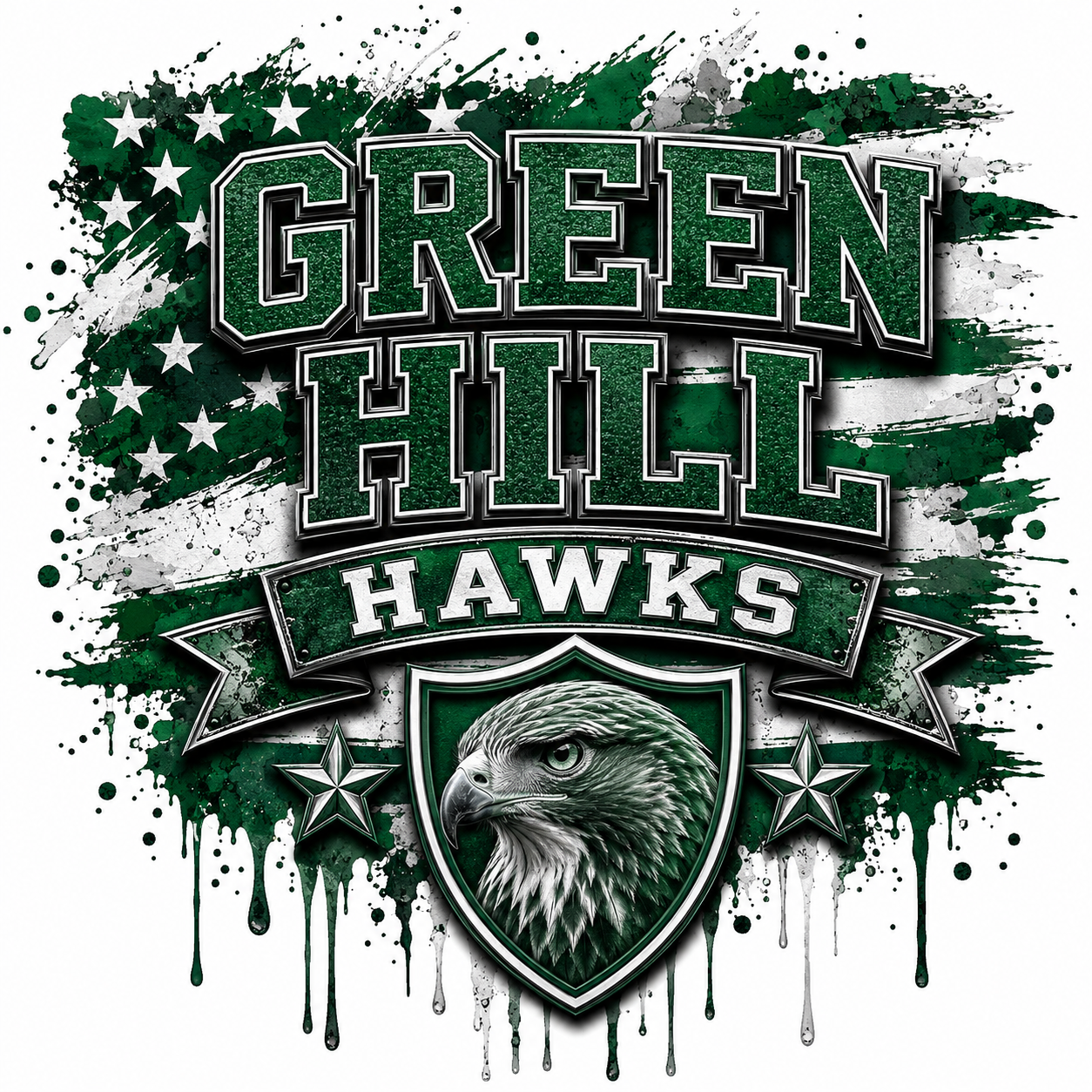 Green Hill High School Hawks DTF ready to press iron on transfer for clothing t-shirts and hoodies