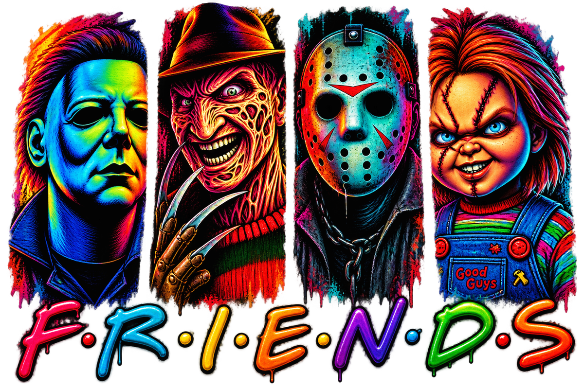 Halloween Killer Friends DTF ready to press iron on transfer for clothing t-shirts and hoodies