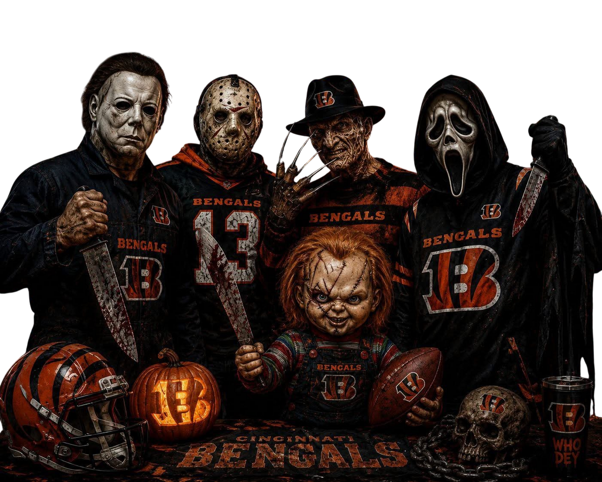 Halloween Gang Bengals Football DTF ready to press iron on transfer for clothing t-shirts and hoodies
