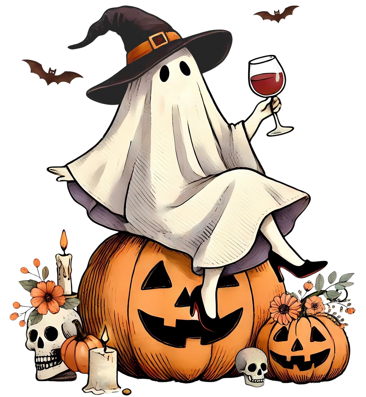 Ghost Halloween Fall Autumn DTF ready to press iron on transfer for clothing t-shirts and hoodies